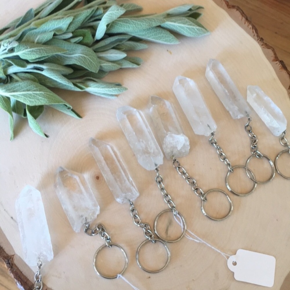 Clear crystal quartz key ring